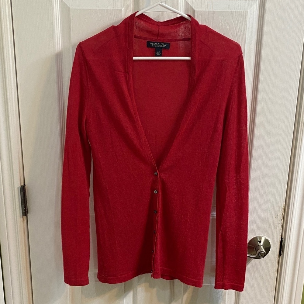 Banana Republic Red Italian Yarn Thin Knit Cardigan Alpaca Wool Blend Size Small